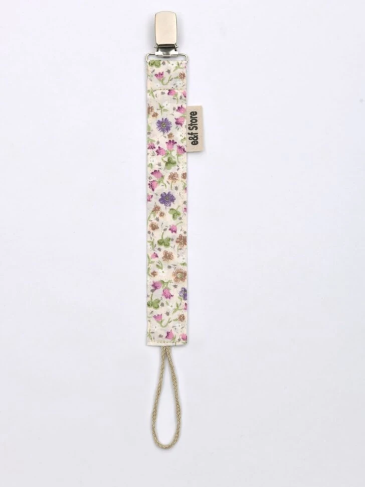 Picture of İkinci Şans - Pamuk Kumaşlı Emzik Zinciri – Çiçek Desenli Ekru