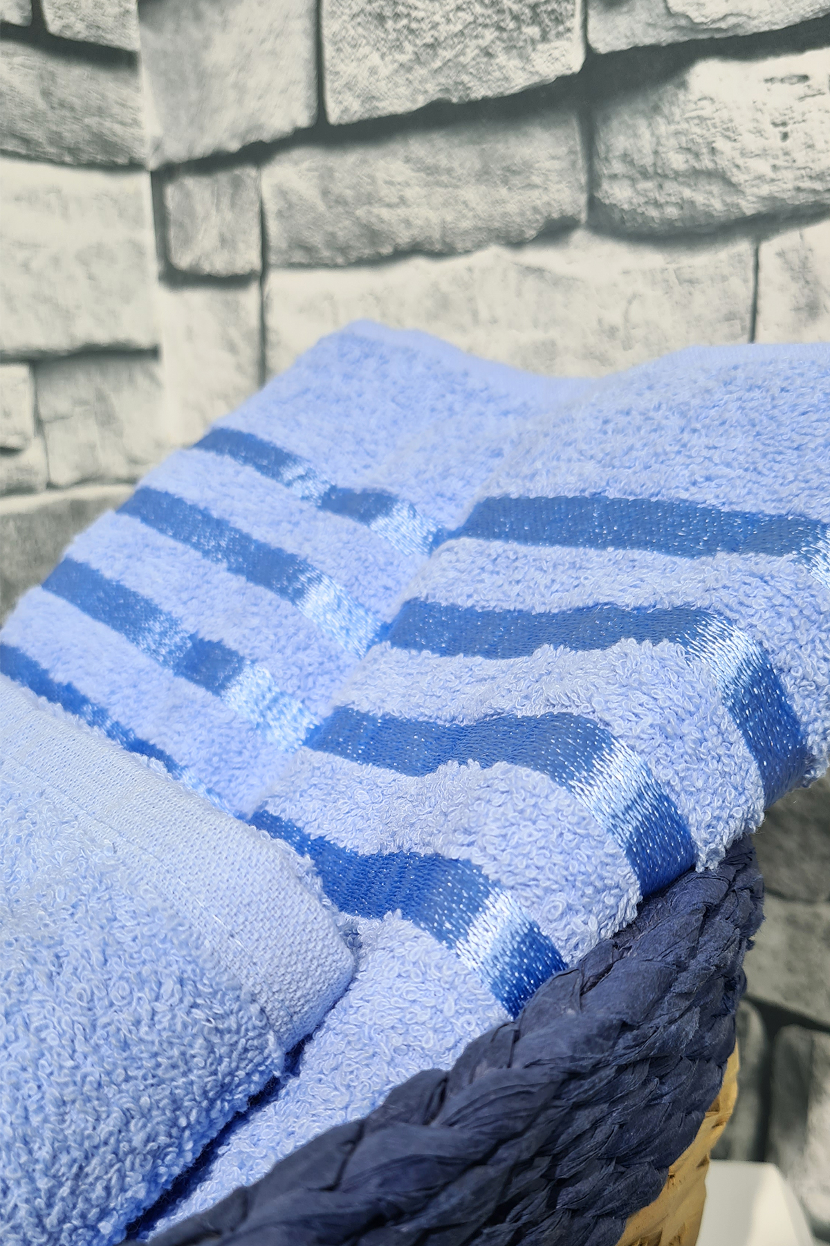 Picture of Plain %100 Pamuklu Jakarlı 2 Li Havlu Seti Mavi