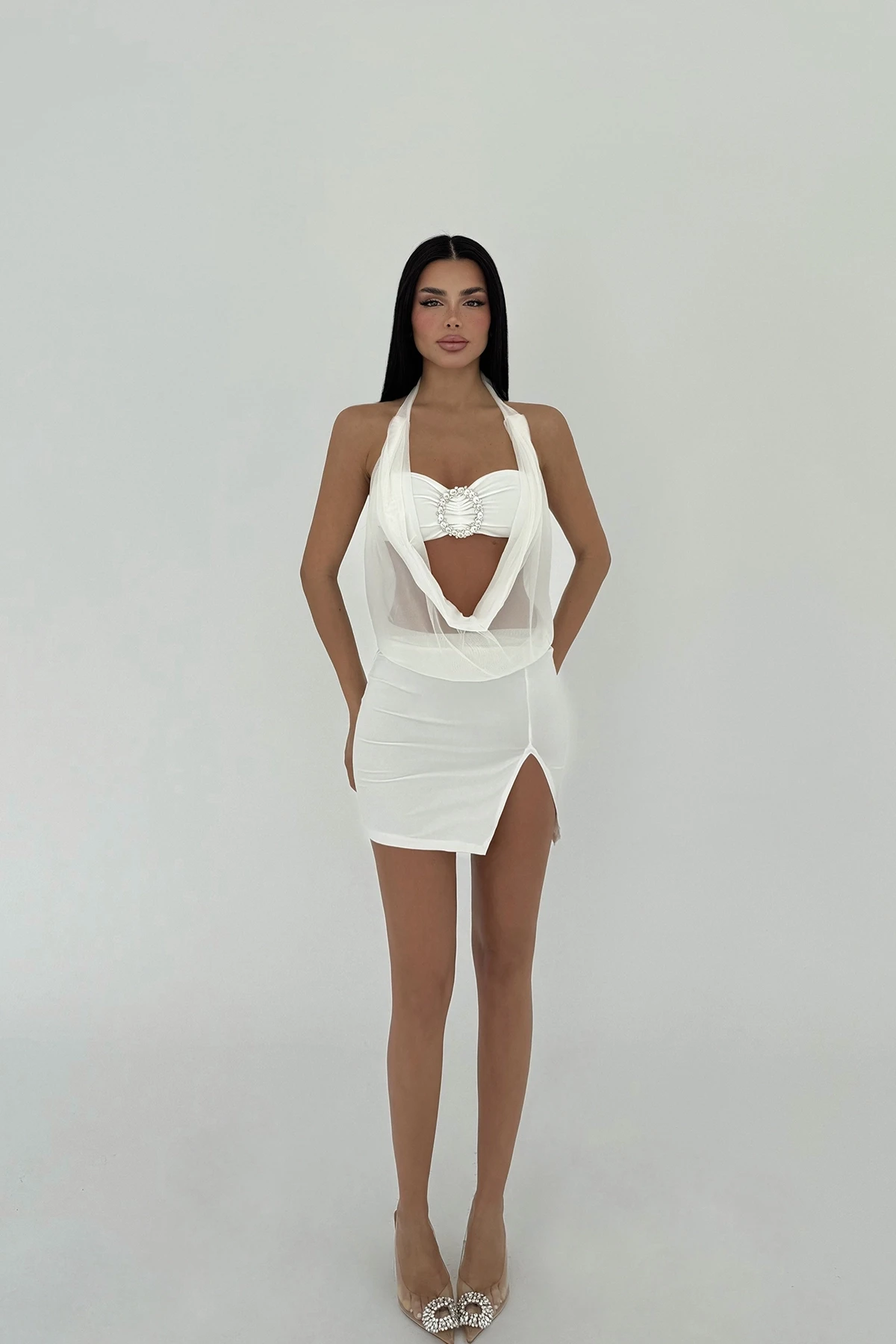 Picture of White Tulle Detail Mini Dress