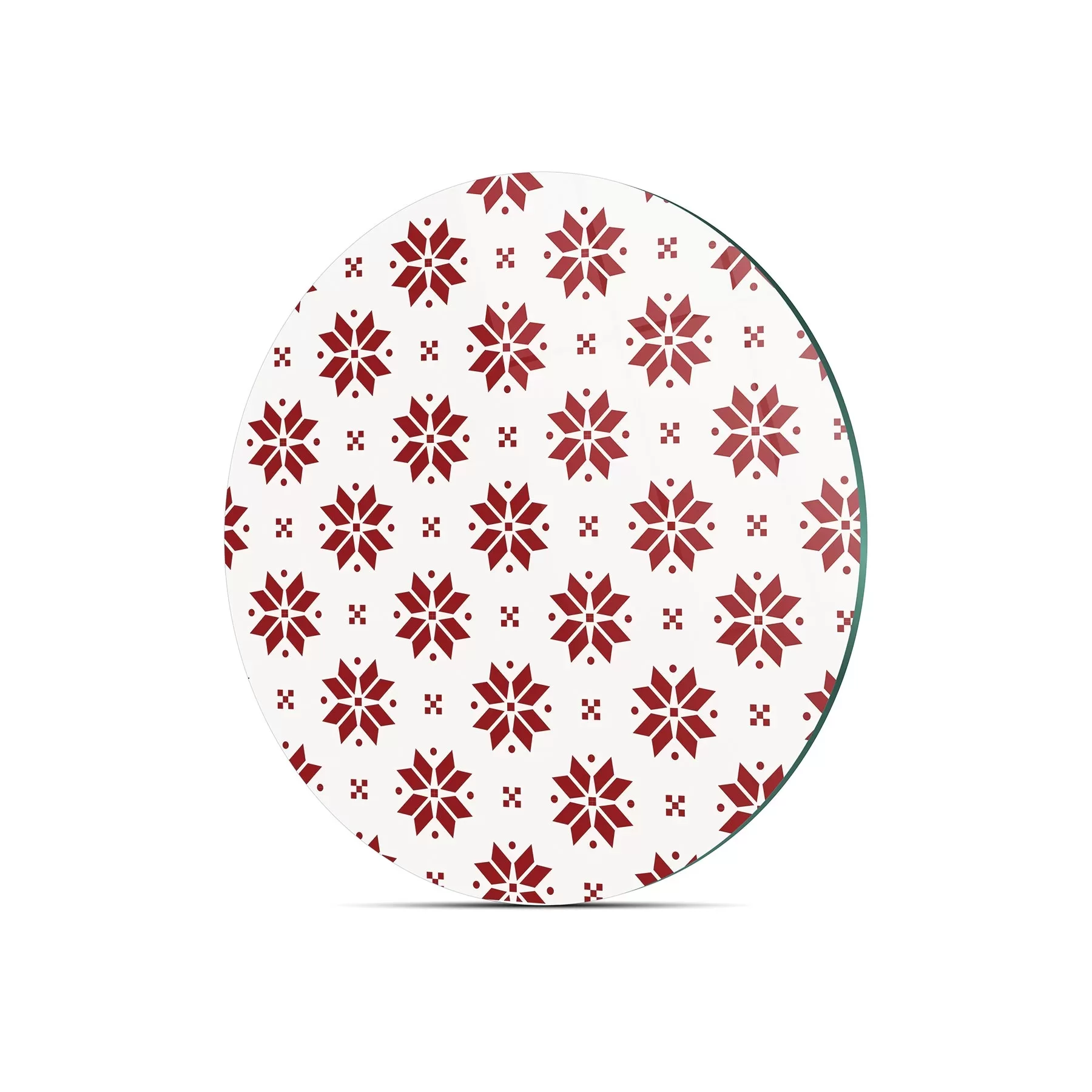 Picture of Decovetro Cam Kesme Tahtası ve Sunumluk Yuvarlak Kırmızı Kar Tanesi Desenli 30x30 Cm