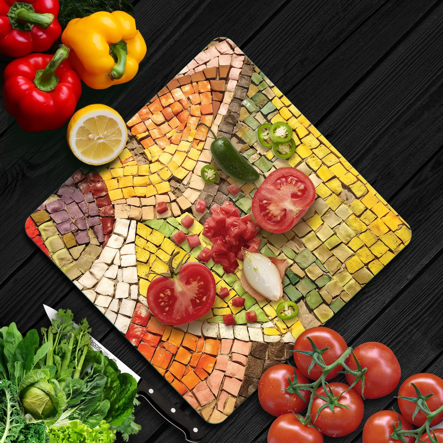 Picture of Decovetro Cam Kesme Tahtası ve Sunumluk Kare Mozaik Desenli 30x30 Cm