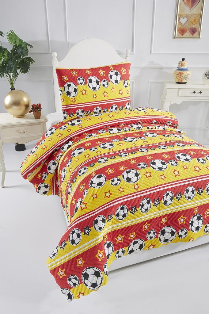 Picture of Ultrasonik Kapitoneli Şampiyon Tek Kişilik Yatak Örtüsü Sarı Kırmızı