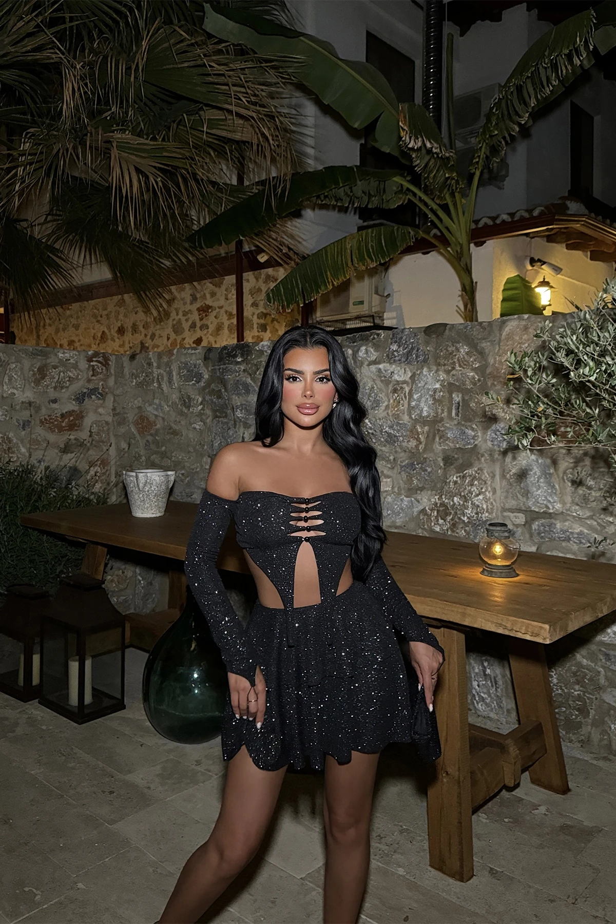 Picture of Black Shine Glitter Skirt Suit