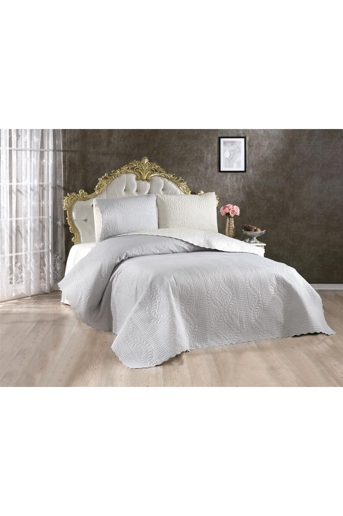 Picture of Ultrasonik Kapitoneli Sanem Çift Taraflı Çift Kişilik Yatak Örtüsü Krem Gri