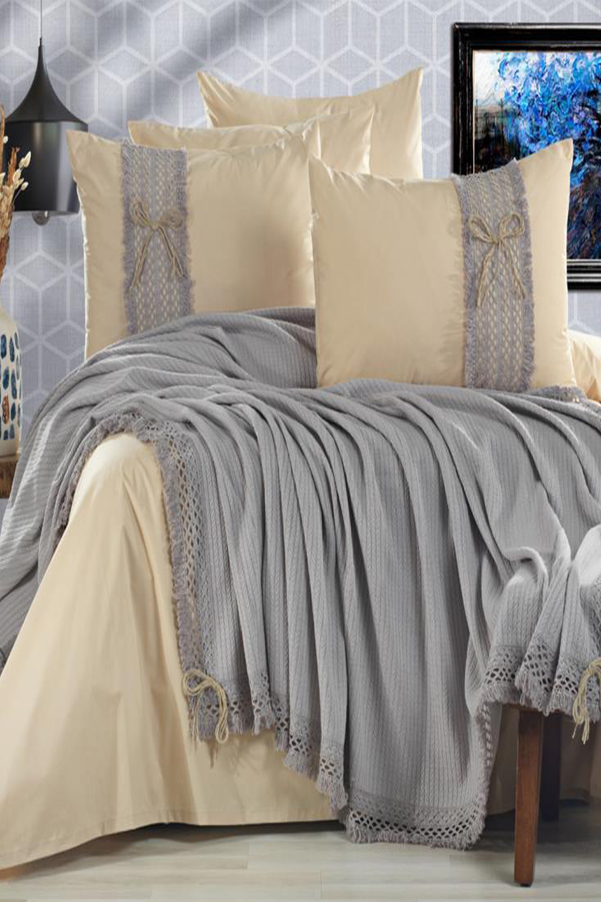 Picture of Çeyiz Diyarı Rapunzel Pike Takımı 6 Parça Gri Bej