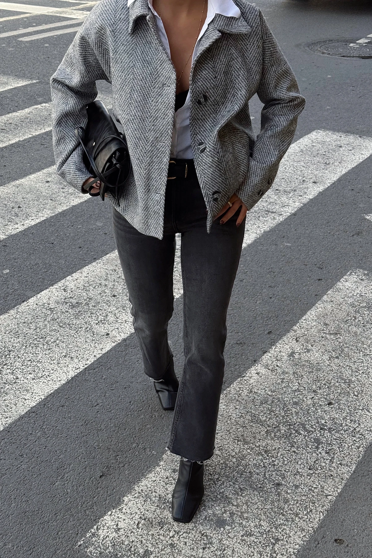 Picture of Gray Pocket Detail Double Breasted Collar Jacket