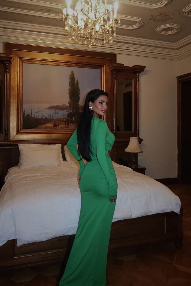 Picture of Green Window Detail Long Dress