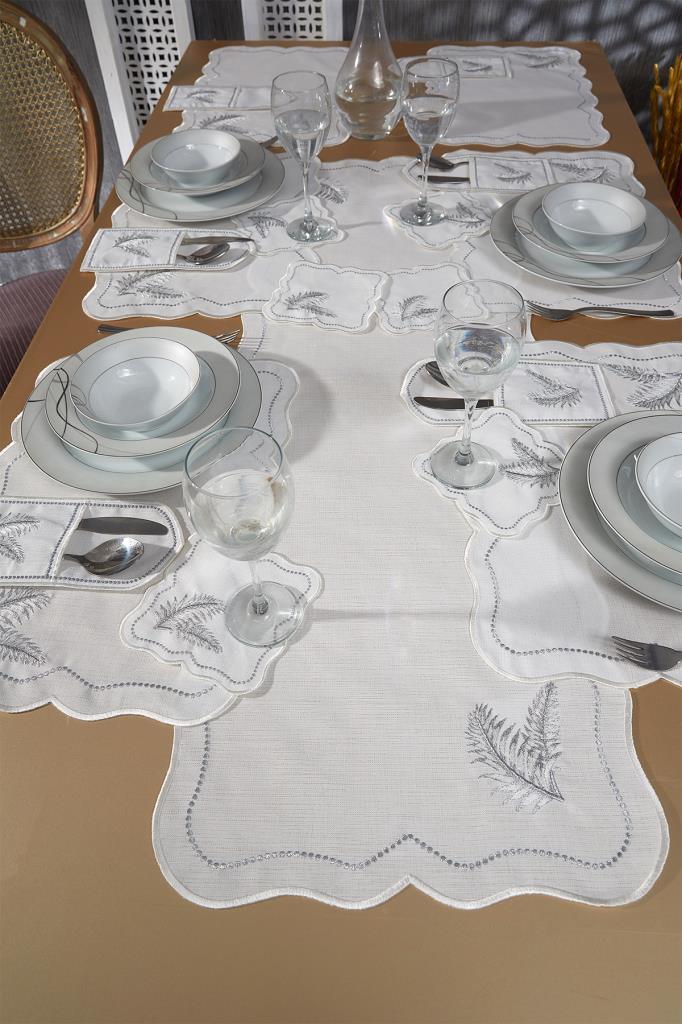 Picture of Viktori Keten Nakışlı Amerikan Servis Takımı 19 Parça Silver