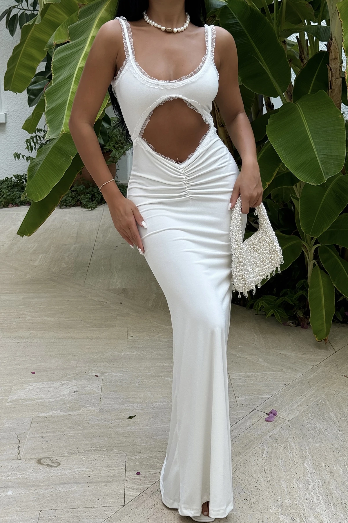 Picture of White Window Detail Long Dress