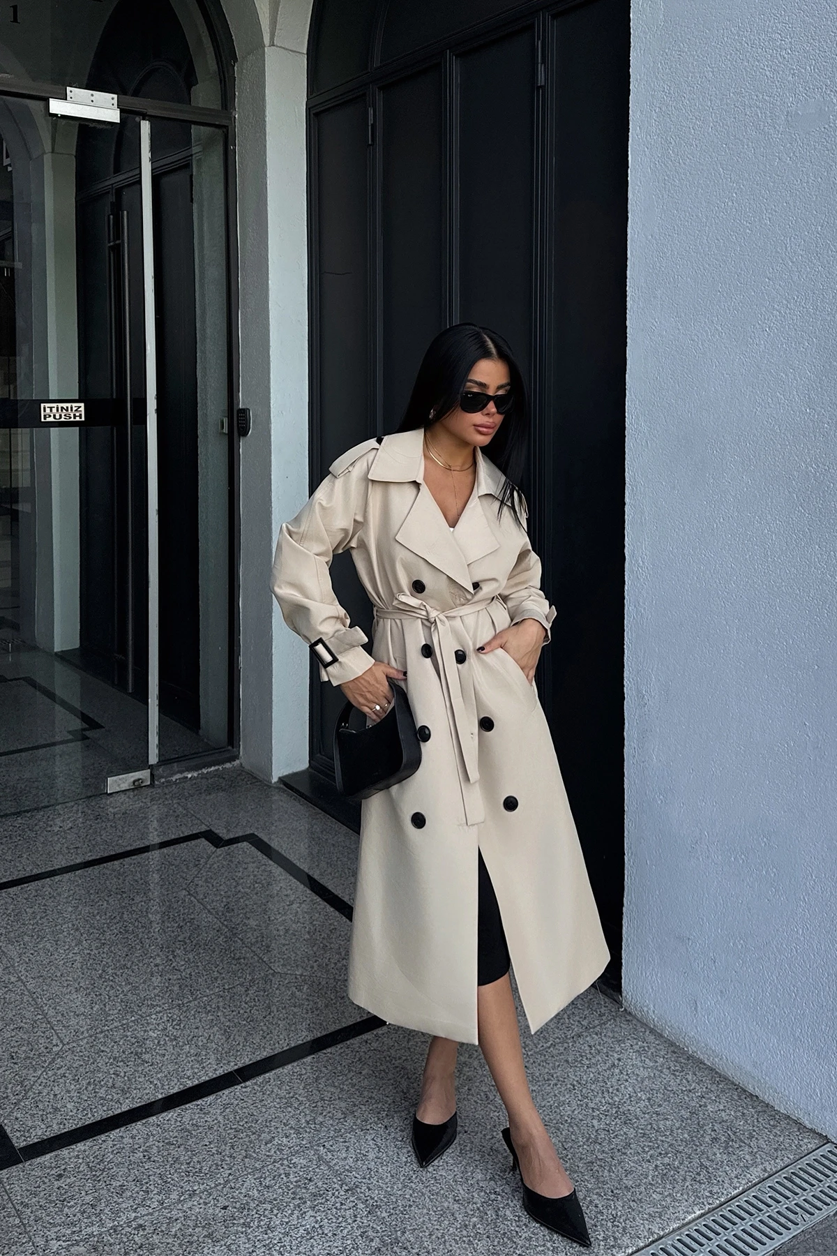 Picture of Camel Sleeves Belted Trench Coat