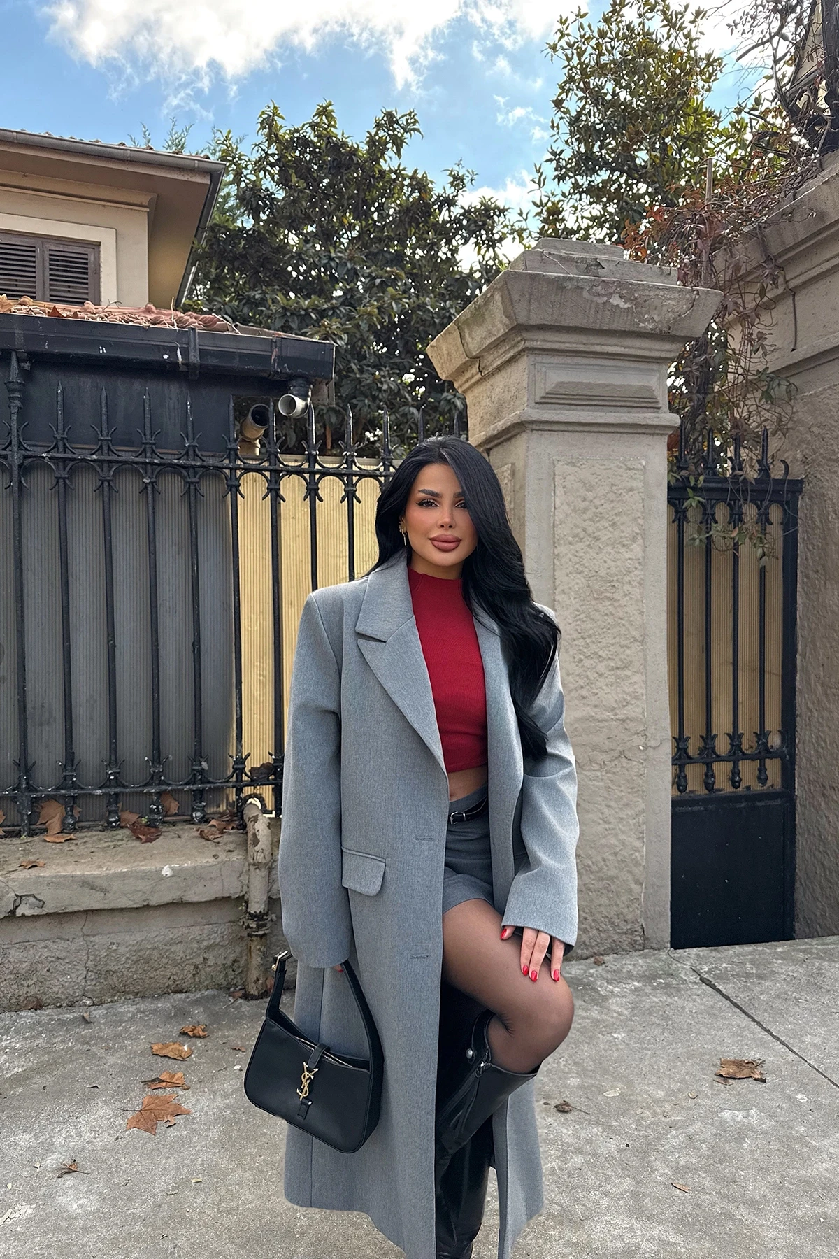 Picture of Grey Front Button Pocket Detail Coat