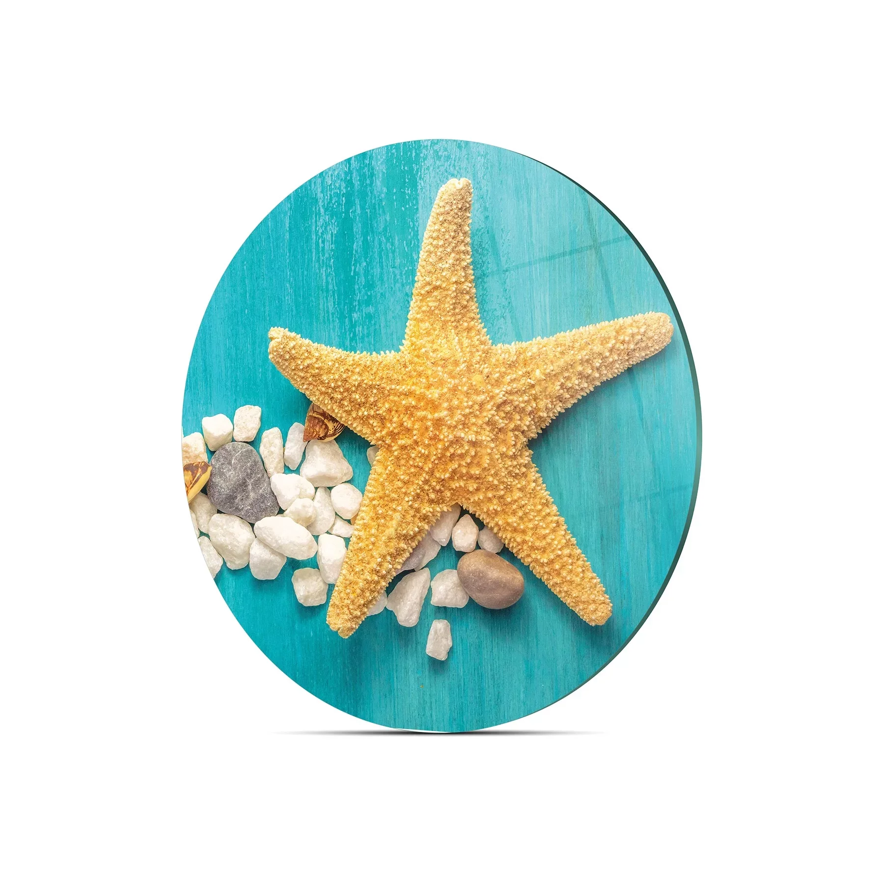 Picture of Decovetro Cam Kesme Tahtası ve Sunumluk Yuvarlak Turkuaz Deniz Yıldızı Desenli 30x30 Cm