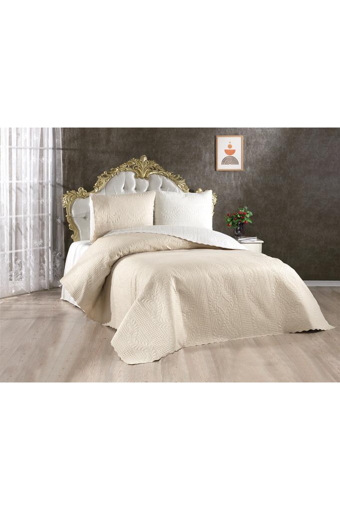 Picture of Ultrasonik Kapitoneli Sanem Çift Taraflı Çift Kişilik Yatak Örtüsü Krem Bej