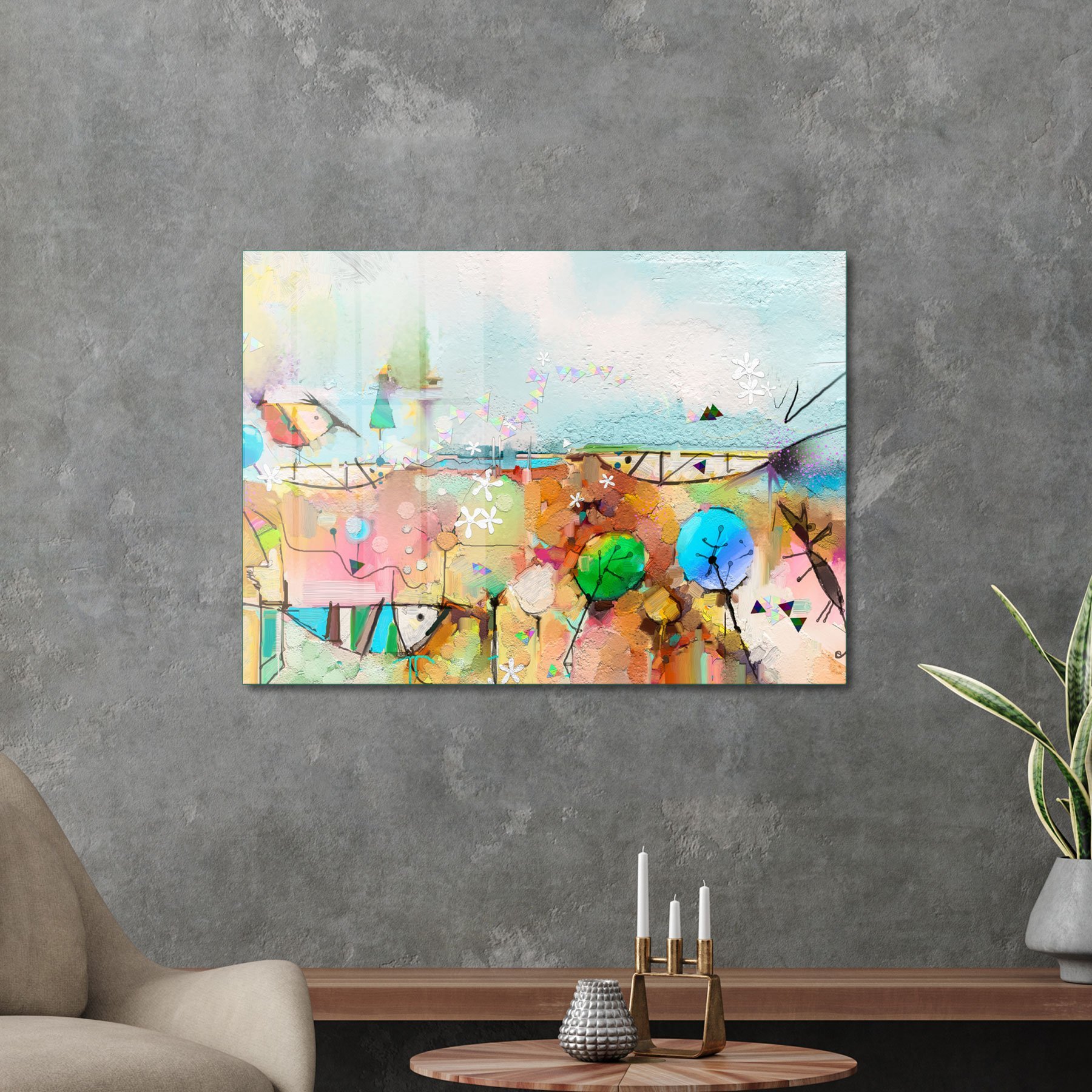 Picture of Decovetro Cam Tablo Sulu Boya Renkli Desenler 50x70 cm