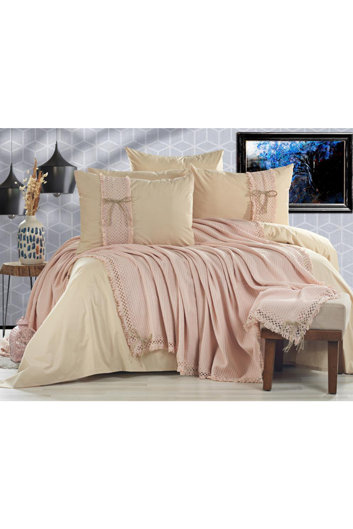 Picture of Çeyiz Diyarı Rapunzel Pike Takımı 6 Parça Pudra Bej