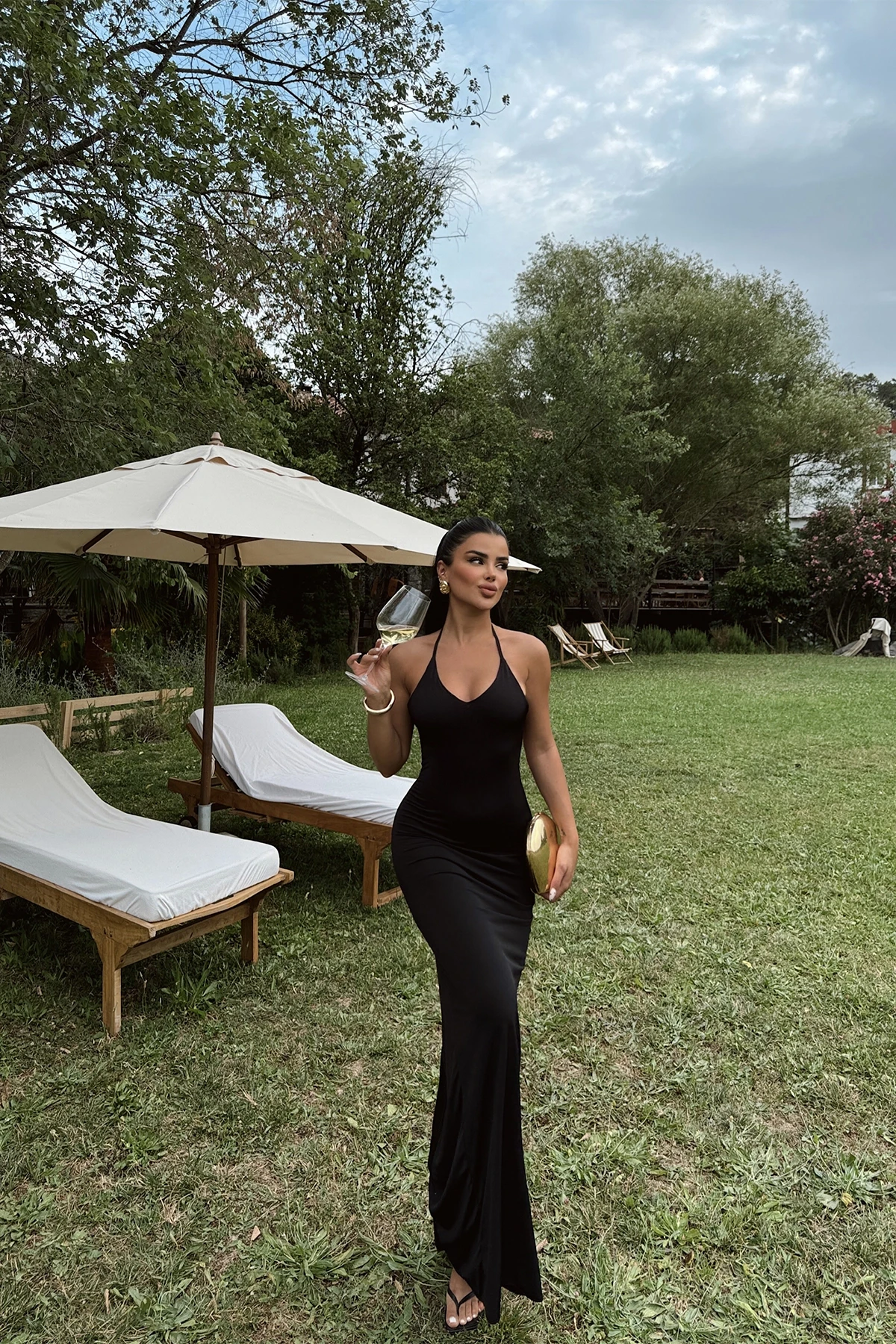 Picture of Black Strappy Back Detail Long Dress