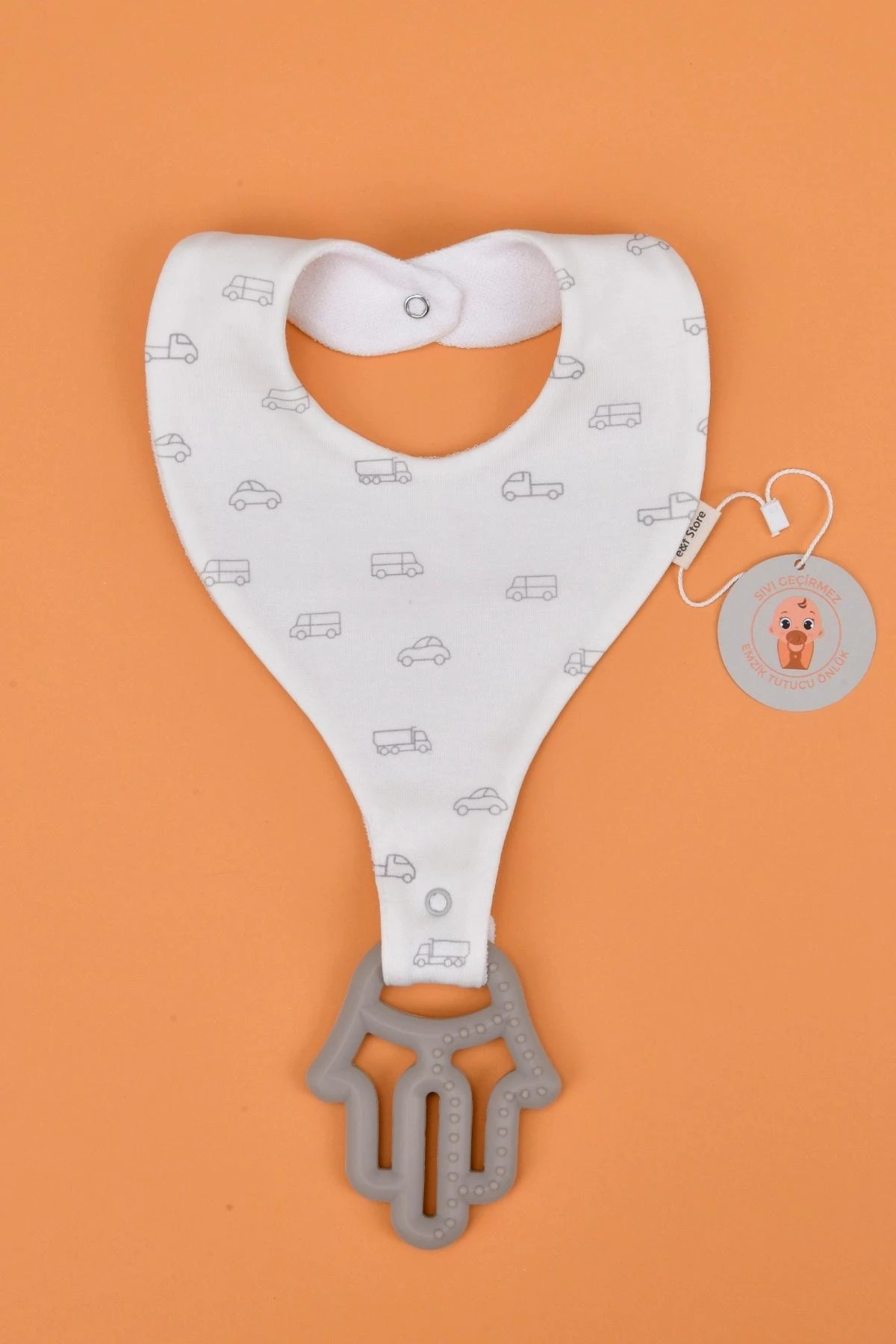 Picture of İkinci Şans - Sıvı Geçirmez Emzik Tutucu Mama Önlüğü - Arabalar