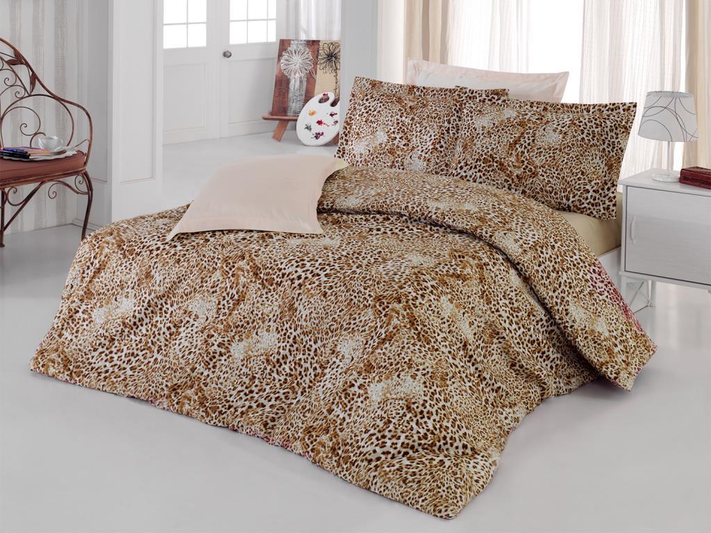 Picture of Çeyiz Diyarı Leopar Pamuk Saten Çift Kişilik Nevresim Takımı Kahve
