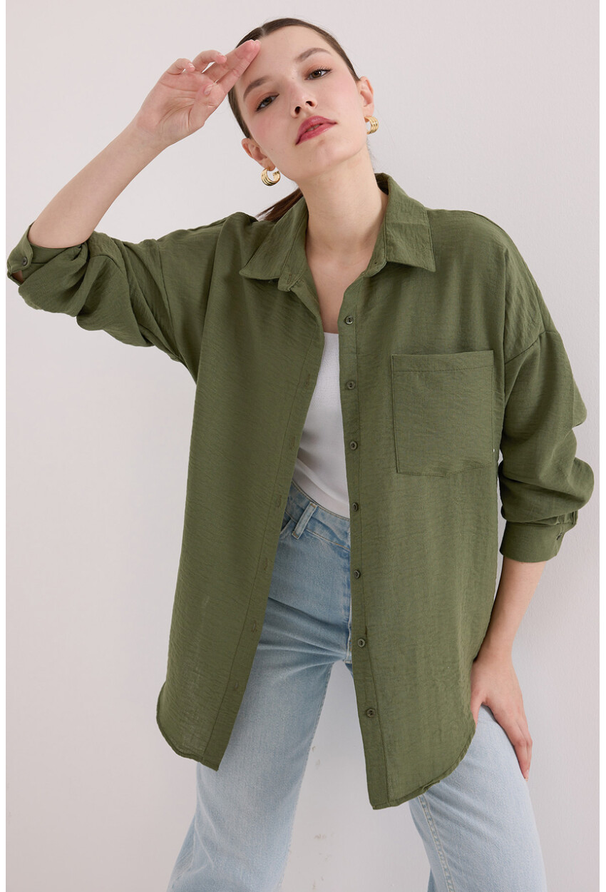 Picture of 20153 Tek Cepli Oversize Keten Gömlek