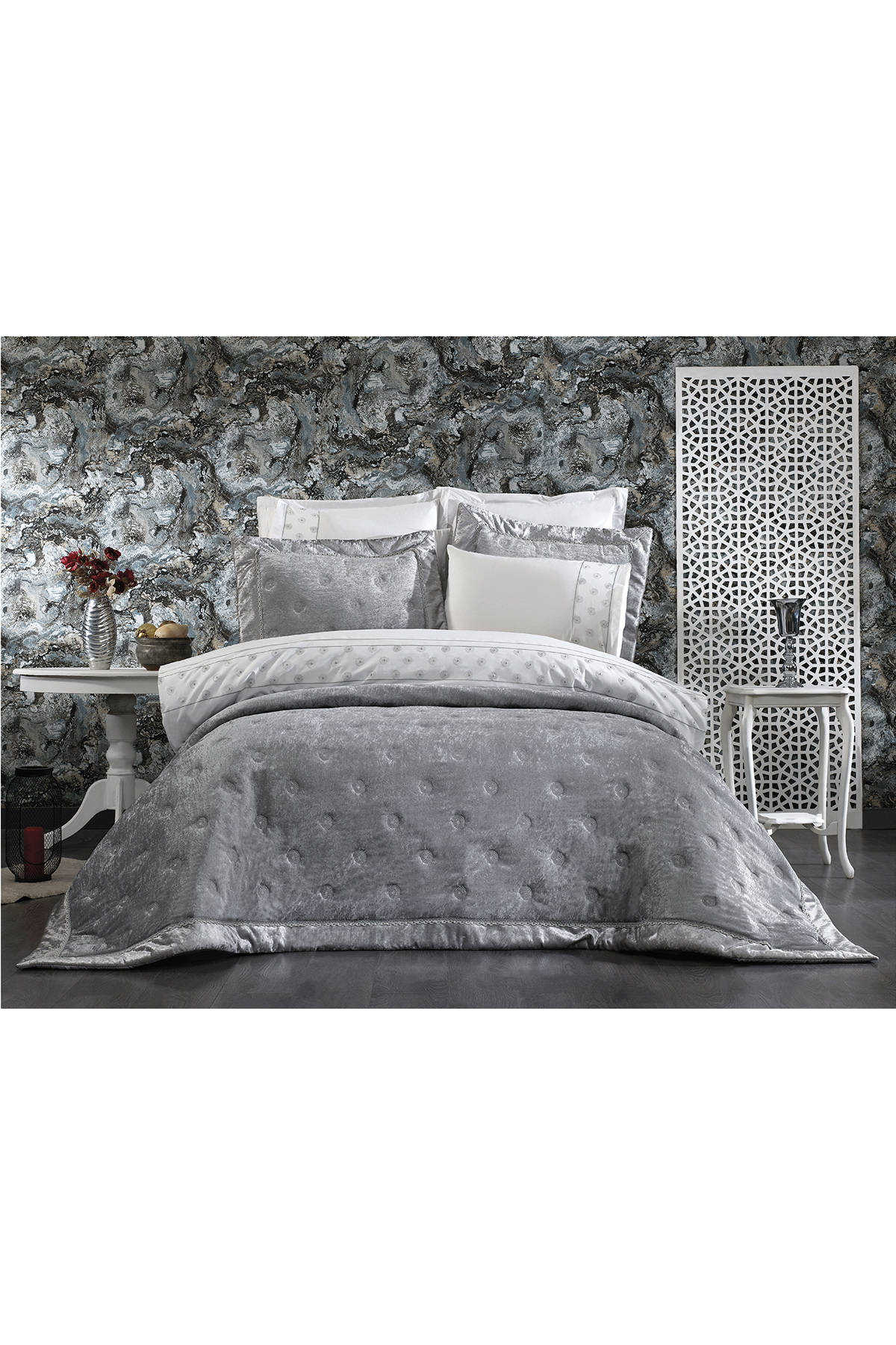 Picture of Valeria Lüx Nakışlı Çeyiz Paketi 9 Parça Gri