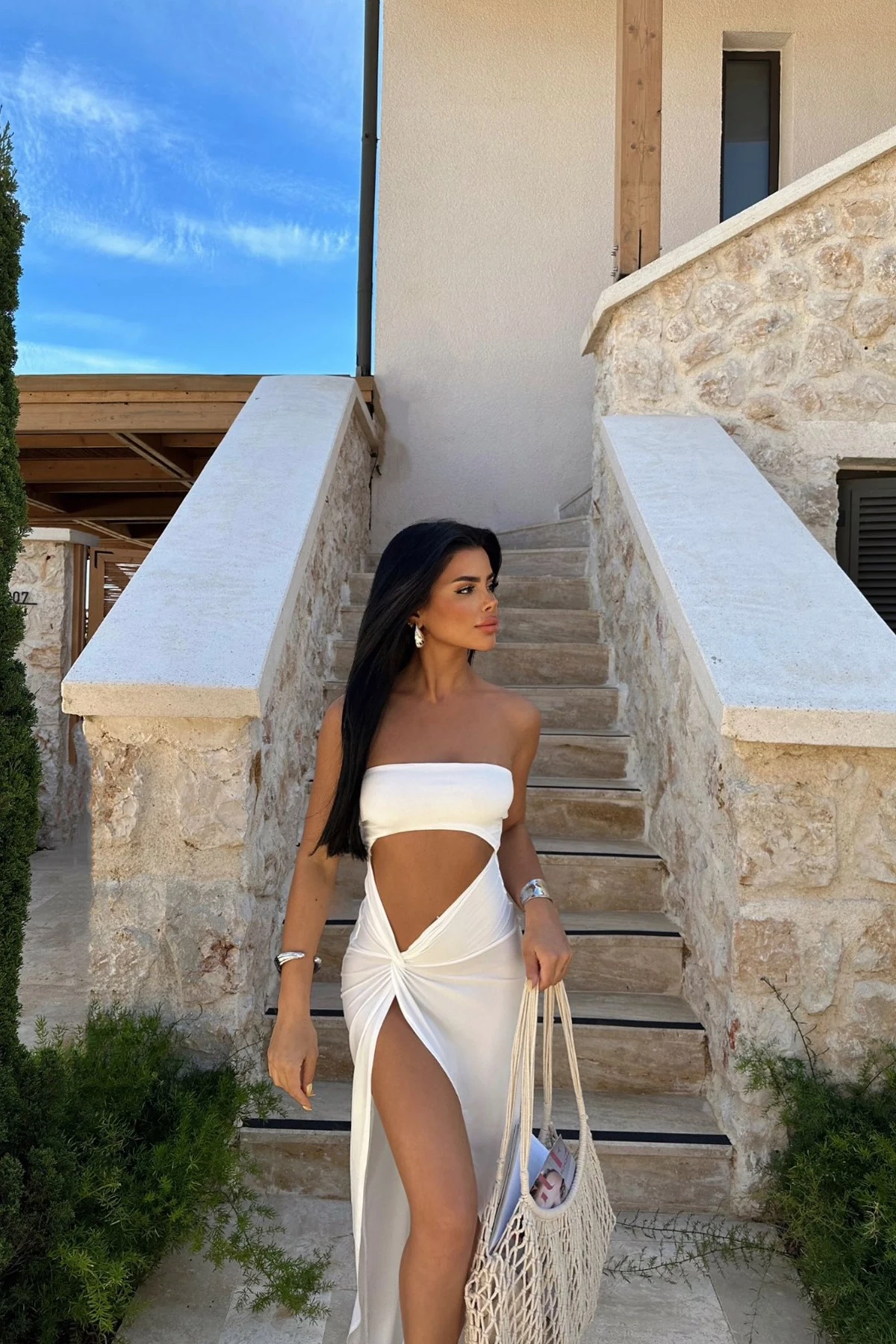 Picture of White Liana Asymmetrical Low-cut Dress