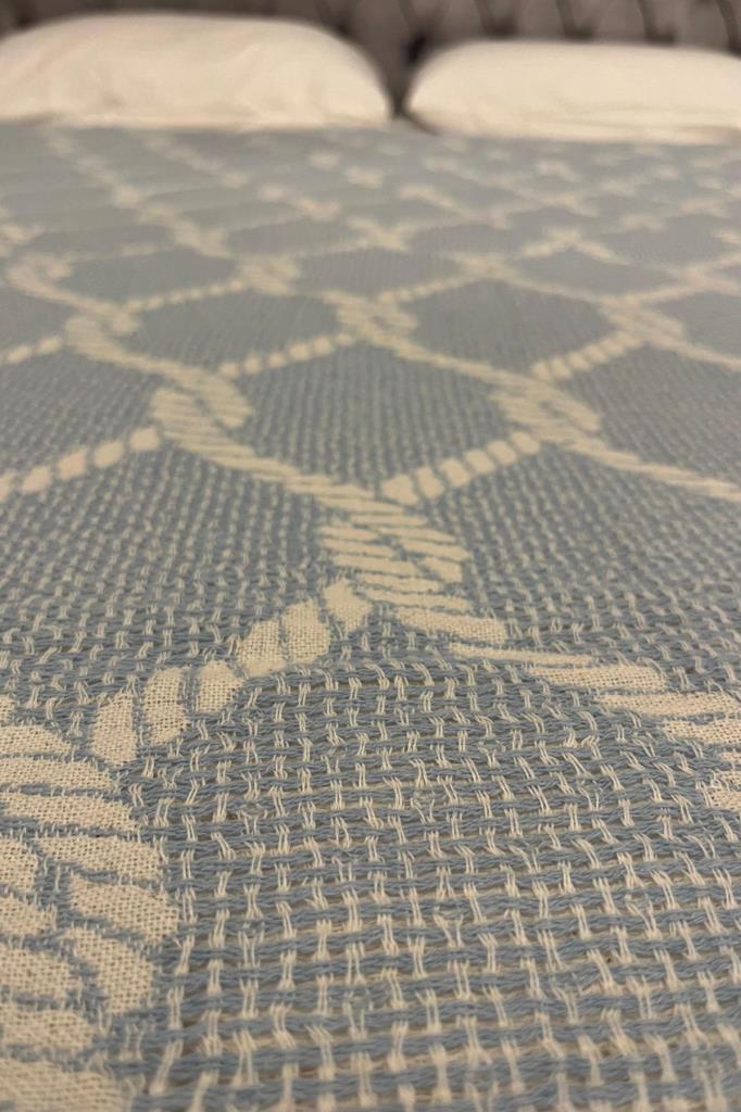 Picture of Halat Keten Çift Kişilik Saçaklı Tek Pike 220x240 Cm Mavi