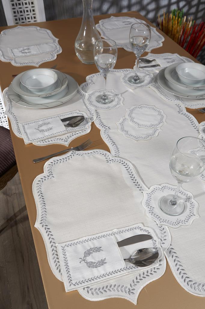 Picture of Nişan Keten Nakışlı Amerikan Servis Takımı 19 Parça Silver