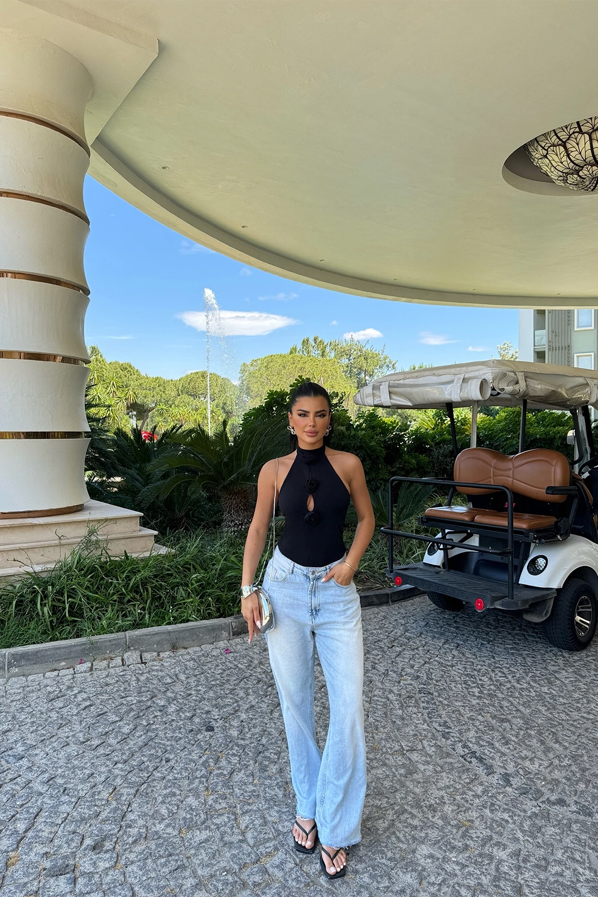 Picture of Black Rose Detail Tied Bodysuit