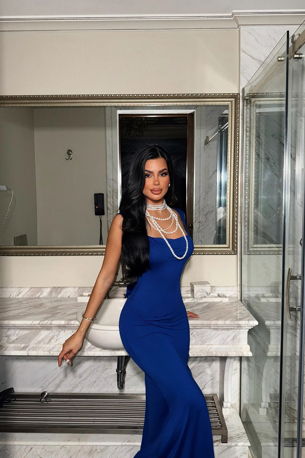 Picture of Navy Blue Bow Detail Long Dress