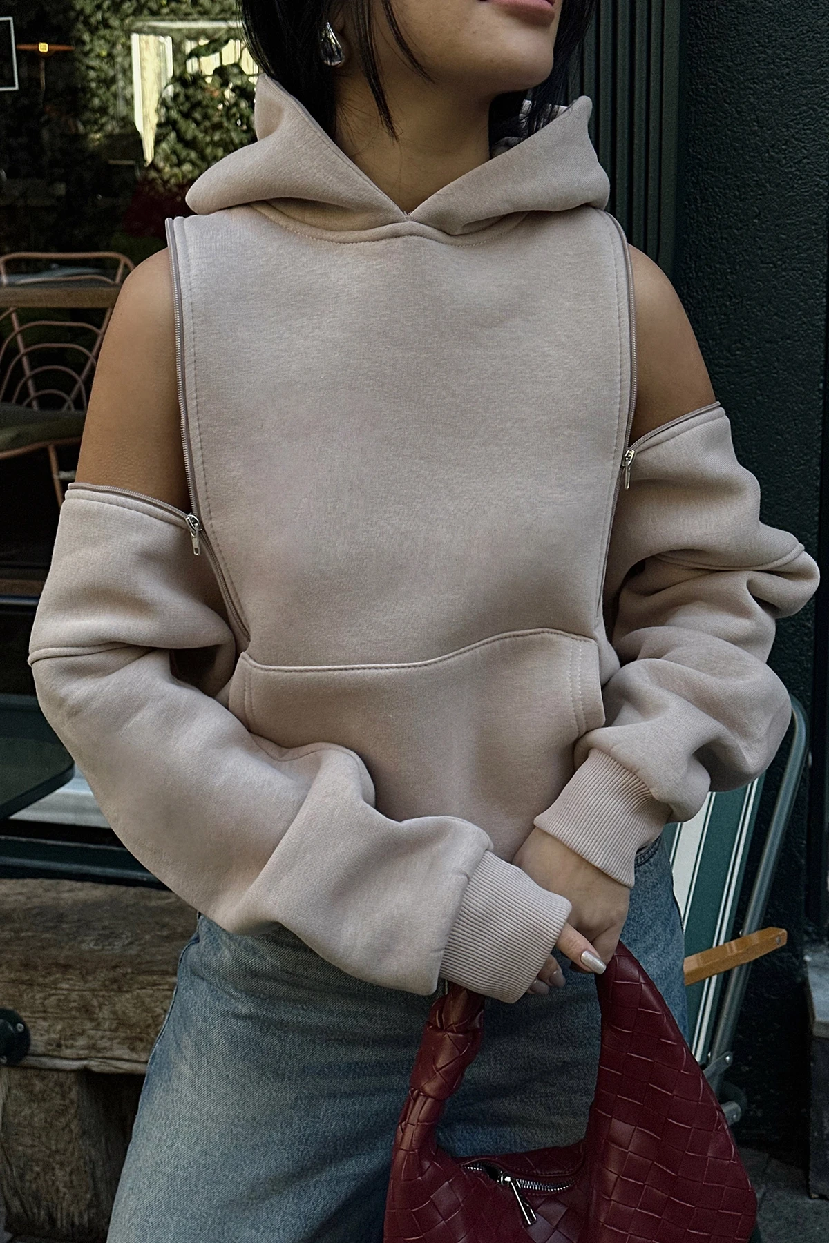 Picture of Stone Hooded Zipper Detail Sweat