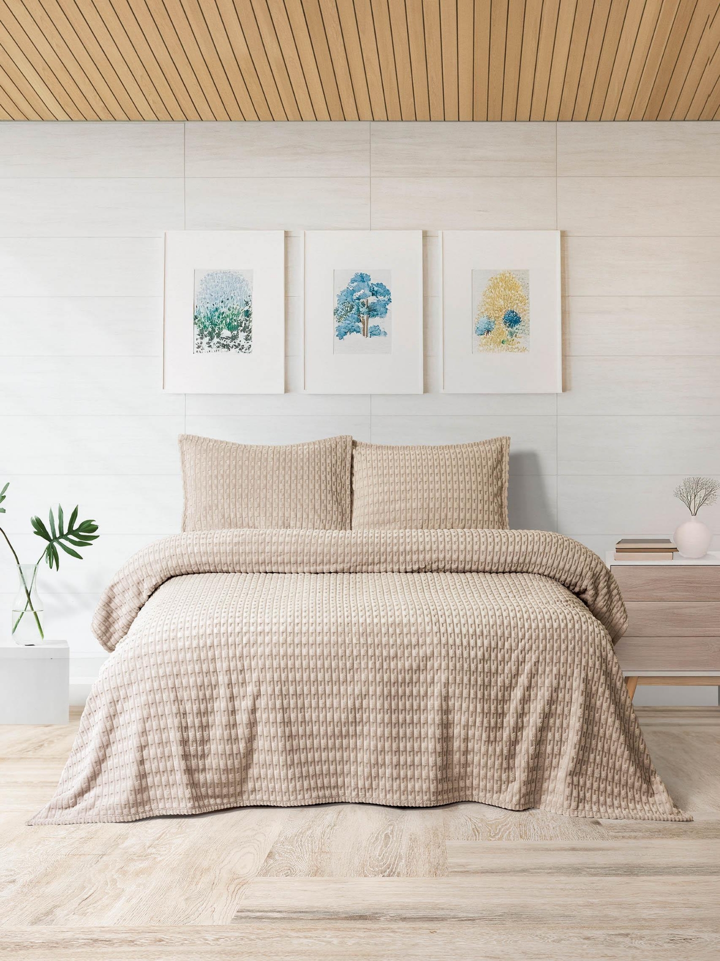 Picture of Merinos Modern Twist 3 Parça Çift Kişilik Battaniye Seti Kutulu 220x240 Mocha