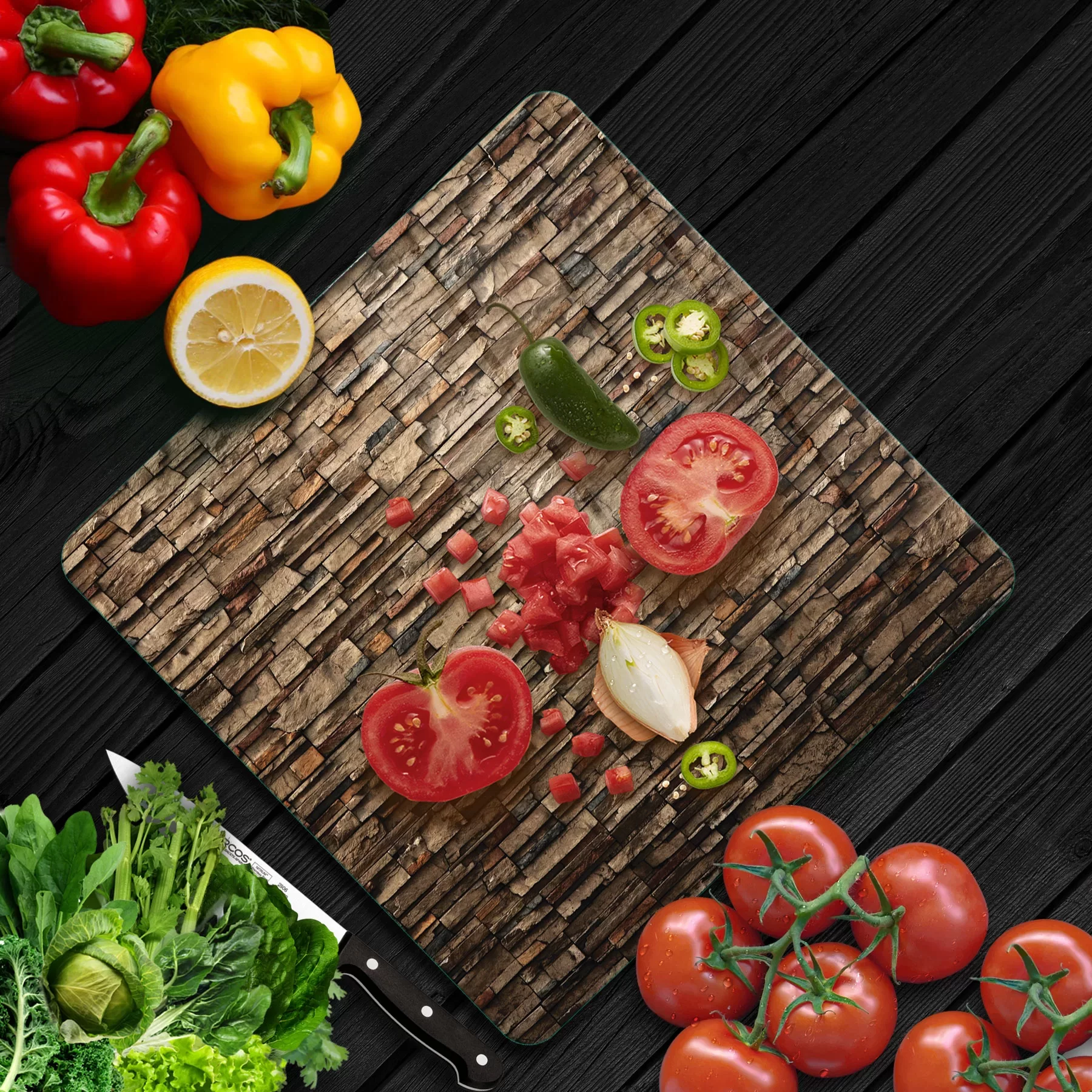 Picture of Decovetro Cam Kesme Tahtası ve Sunumluk Kare Dekoratif Taş desenli 30x30 Cm