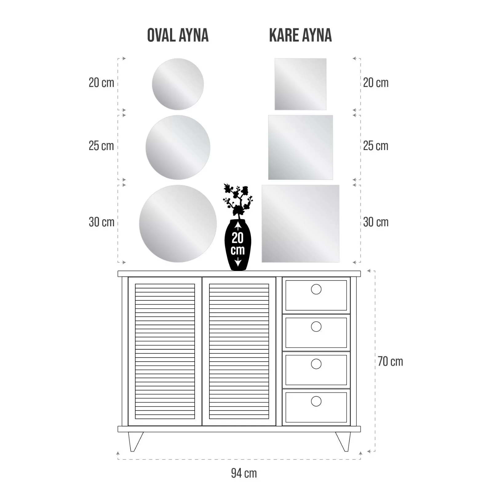Picture of Decovetro Ayna 4 Parça Kare Dekoratif Duvar Aynası 20 x 20 Cm