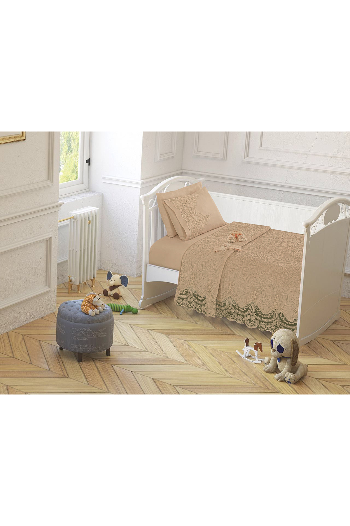 Picture of Fransız Güpürlü Bebek Battaniye Takımı Cappucino