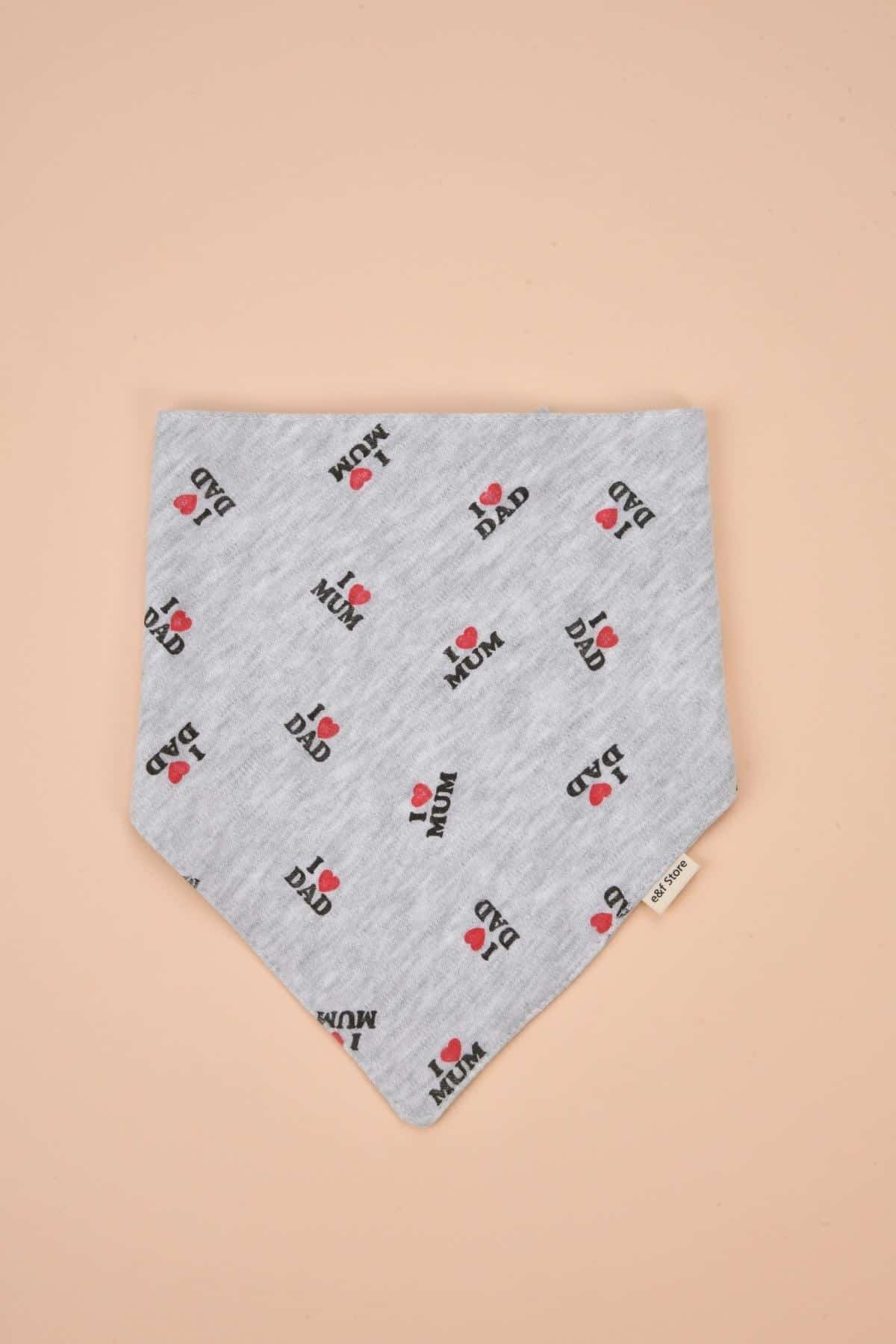 Picture of İkinci Şans - Üçgen Pamuklu Mama Önlüğü ve %100 Pamuk Gri Beyaz Çizgili Emzik Askısı Seti