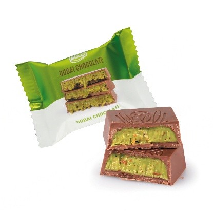 Picture of PISTACHIO KADAYIF FILLED MILK CHOCOLATE (FLOWPACK) 3Kg