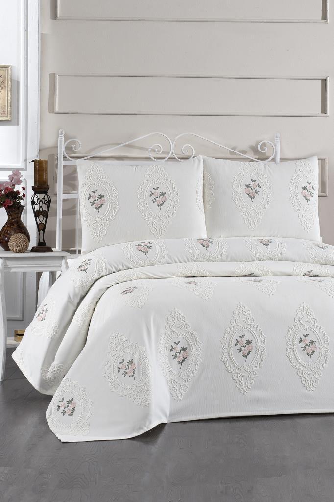 Picture of Gardenlove Nakışlı Şönil 3 Parça Çift Kişilik Yatak Örtüsü Krem