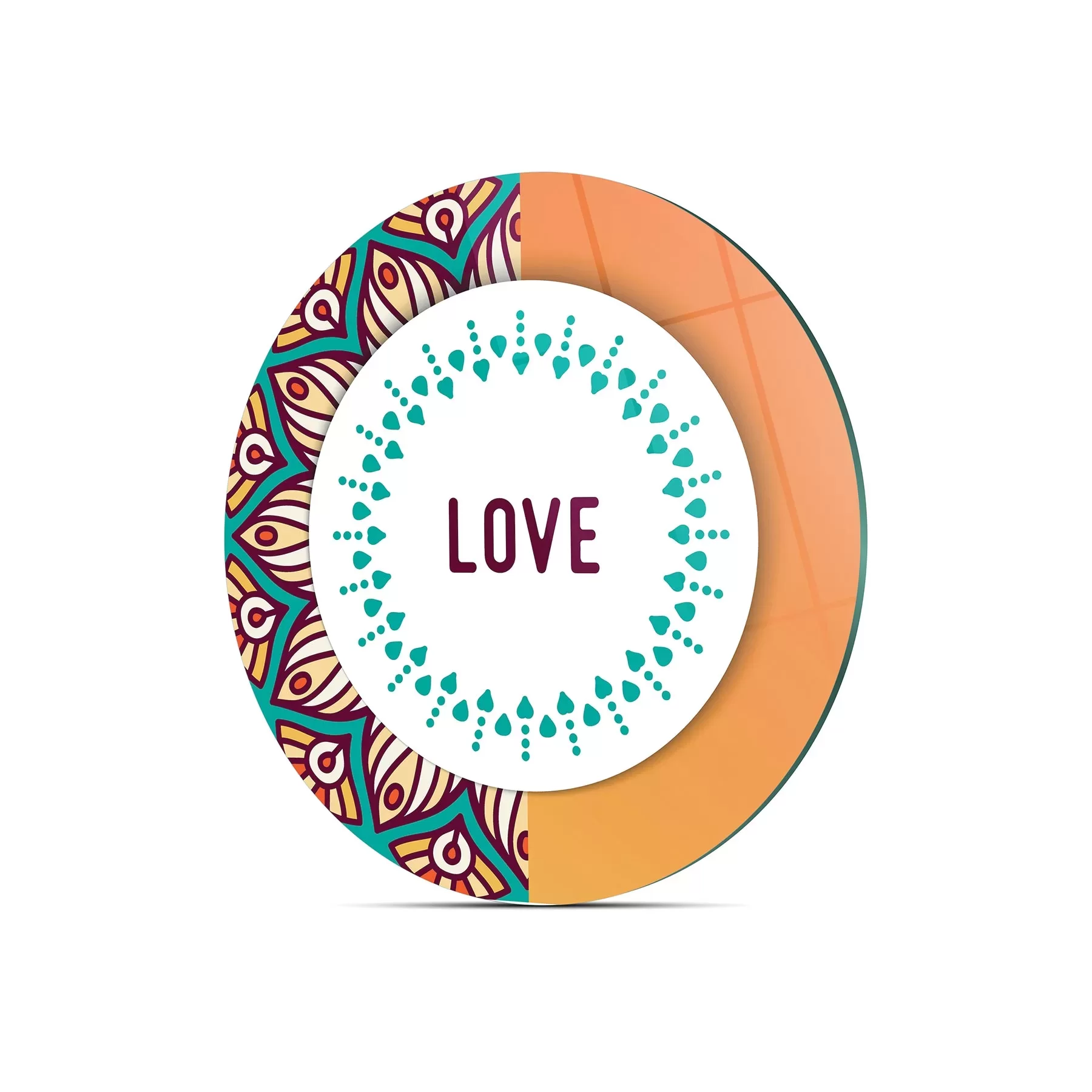 Picture of Decovetro Cam Kesme Tahtası ve Sunumluk Yuvarlak Turuncu Love Desenli 30x30 Cm