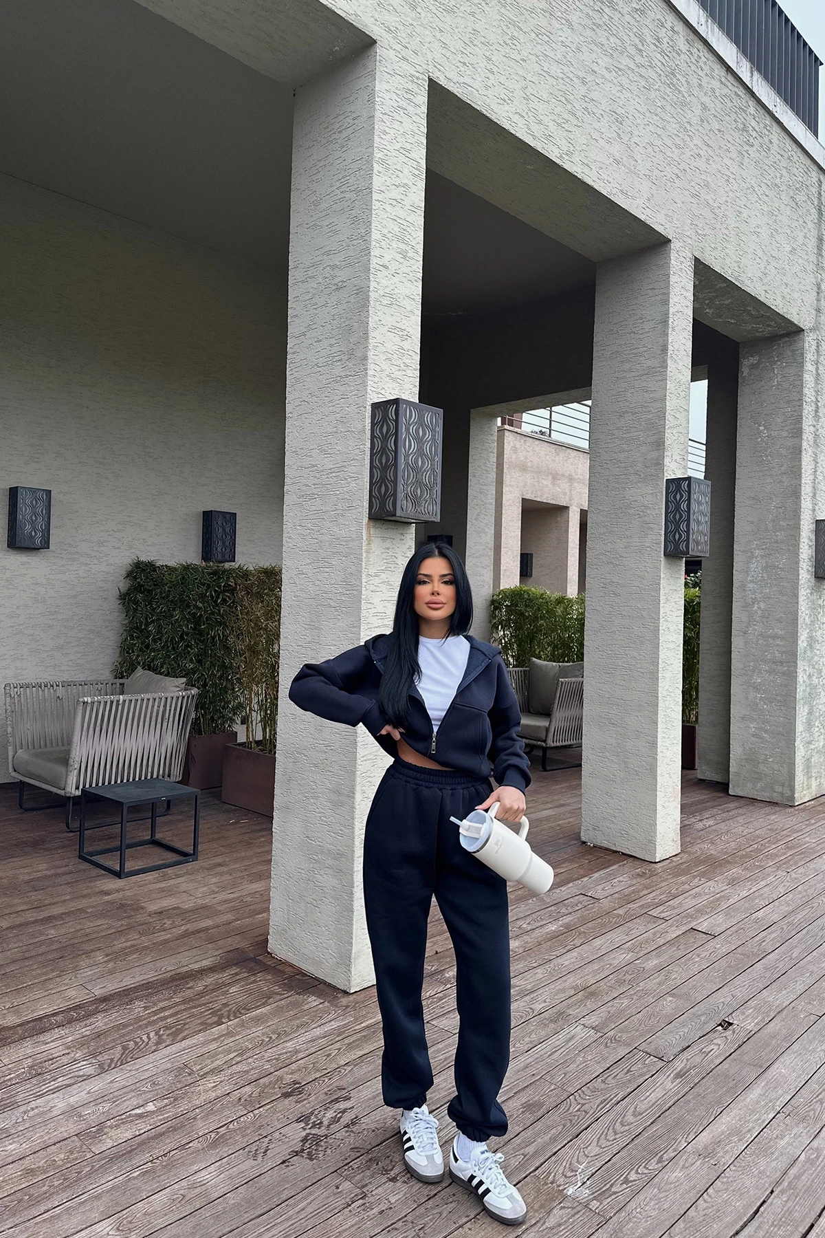 Picture of Navy Blue Zipper Detailed Trousers Suit