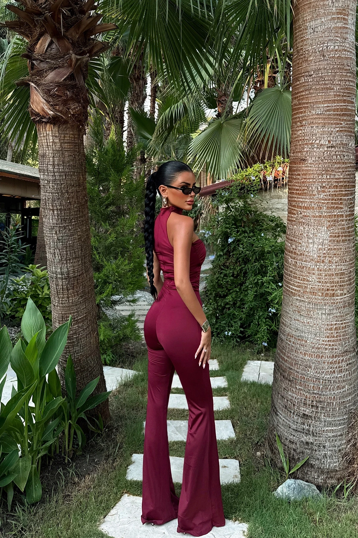 Picture of Cherry Maroon Window Detail Jumpsuit