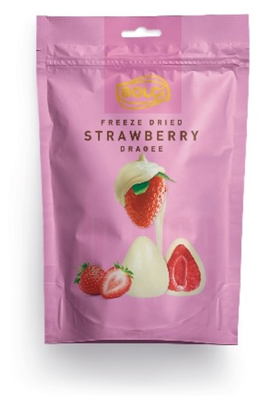 Picture of WHITE CHOCOLATE COVERED WHOLE STRAWBERRY DRAGEE 80g
