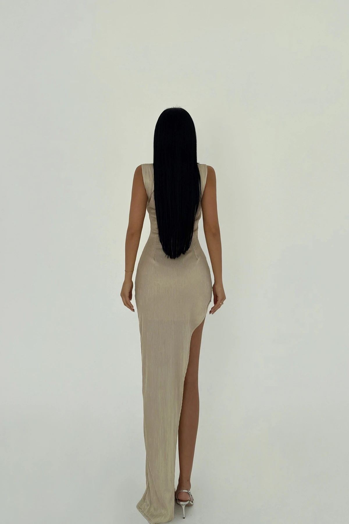 Picture of Cream Deep Slit Long Dress