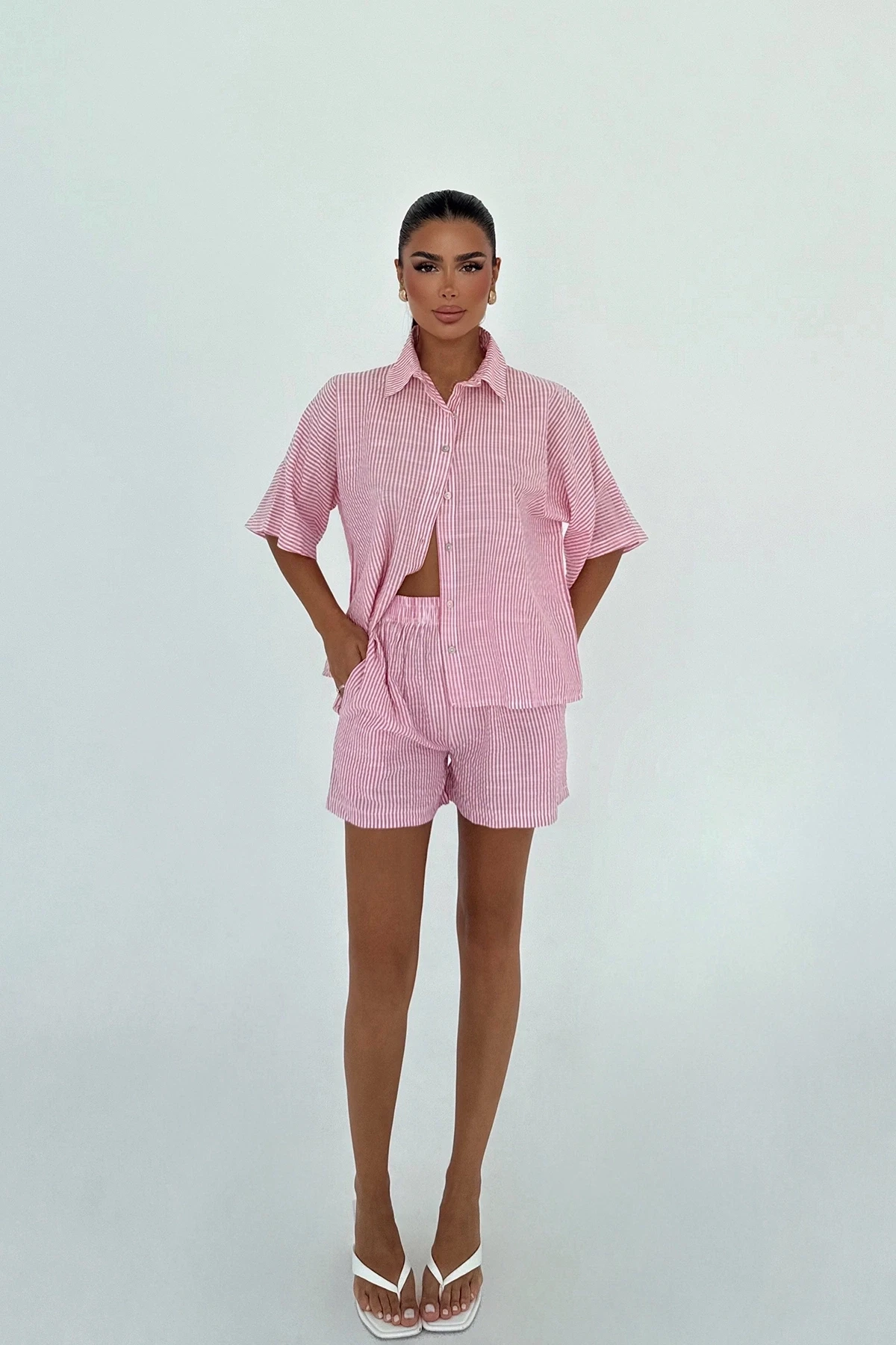 Picture of Pink Striped Shorts Set