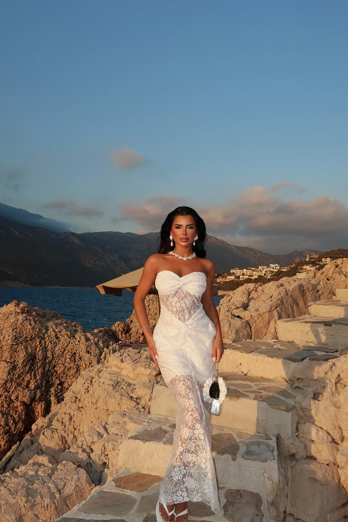 Picture of White Window Detail Strapless Dress