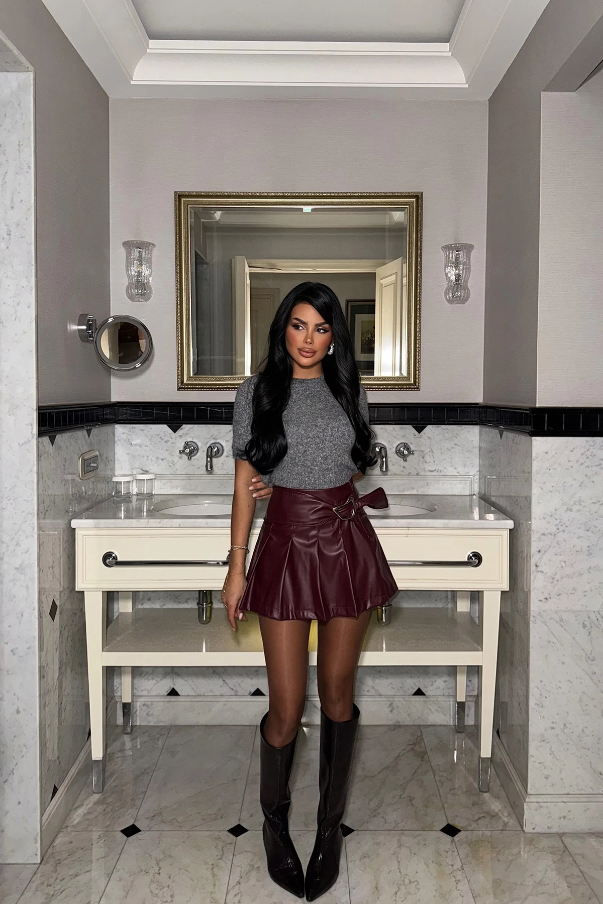 Picture of Cherry Saydi Mini Leather Skirt