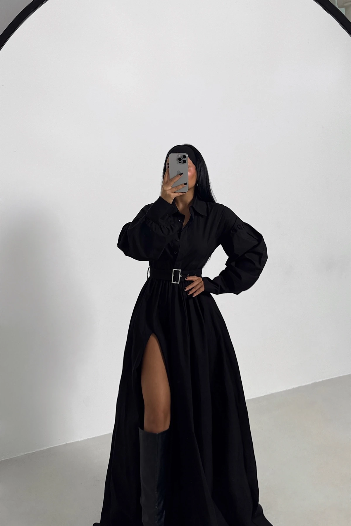 Picture of Black Belt Detail Long Dress