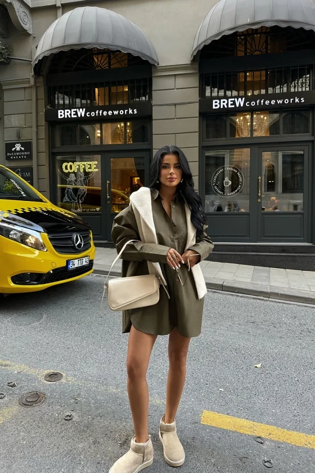 Picture of Khaki Poplin Pocket Detail Shirt