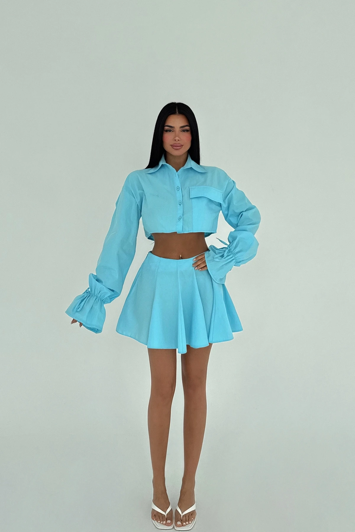 Picture of Blue Jila Mini Skirt Top Shirt Set